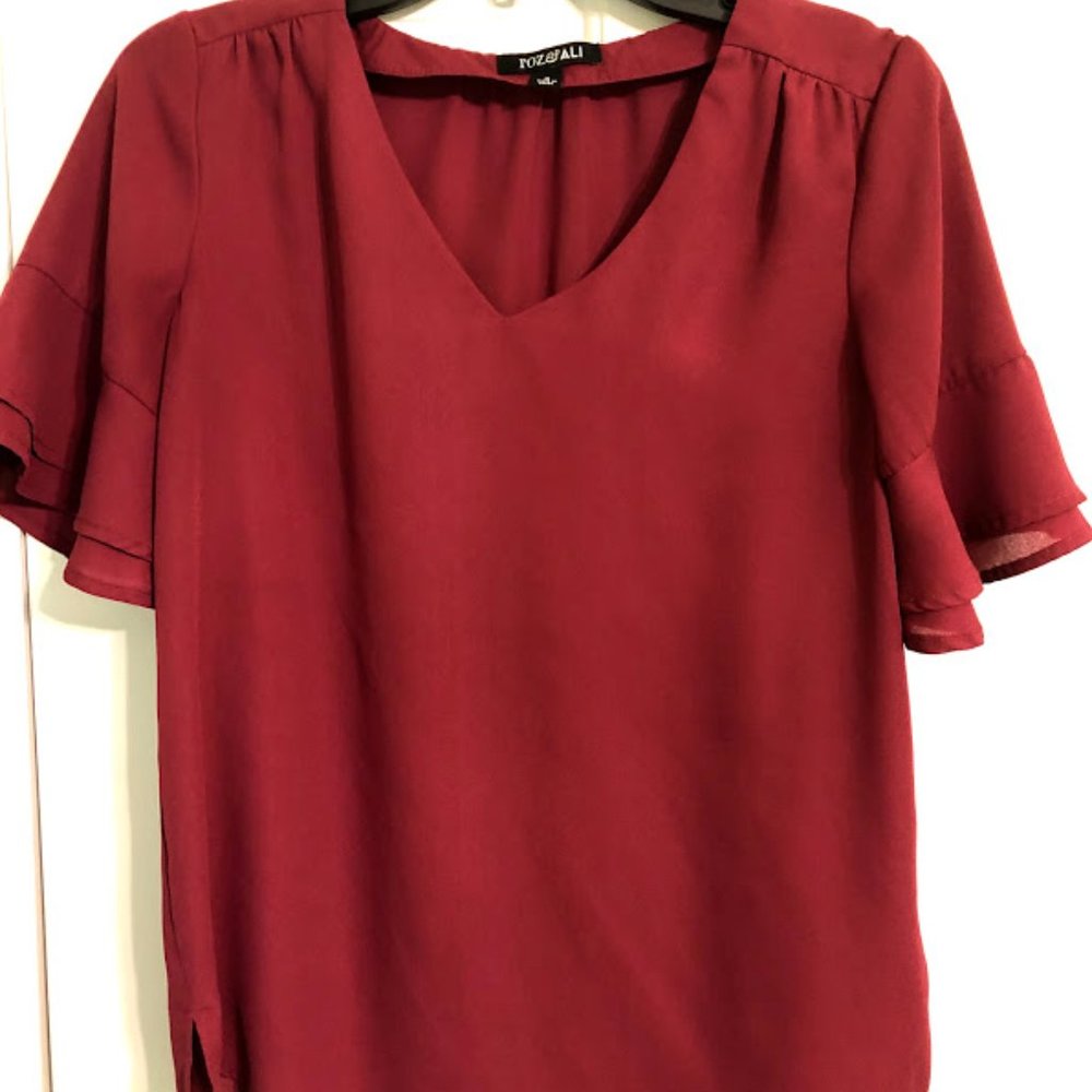 Roz & Ali Hot Pink Blouse with Short Bell Sleeves